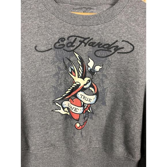Ed Hardy Women's Gray Sweatshirt Cropped Fit Y2K XL - Picture 3 of 4